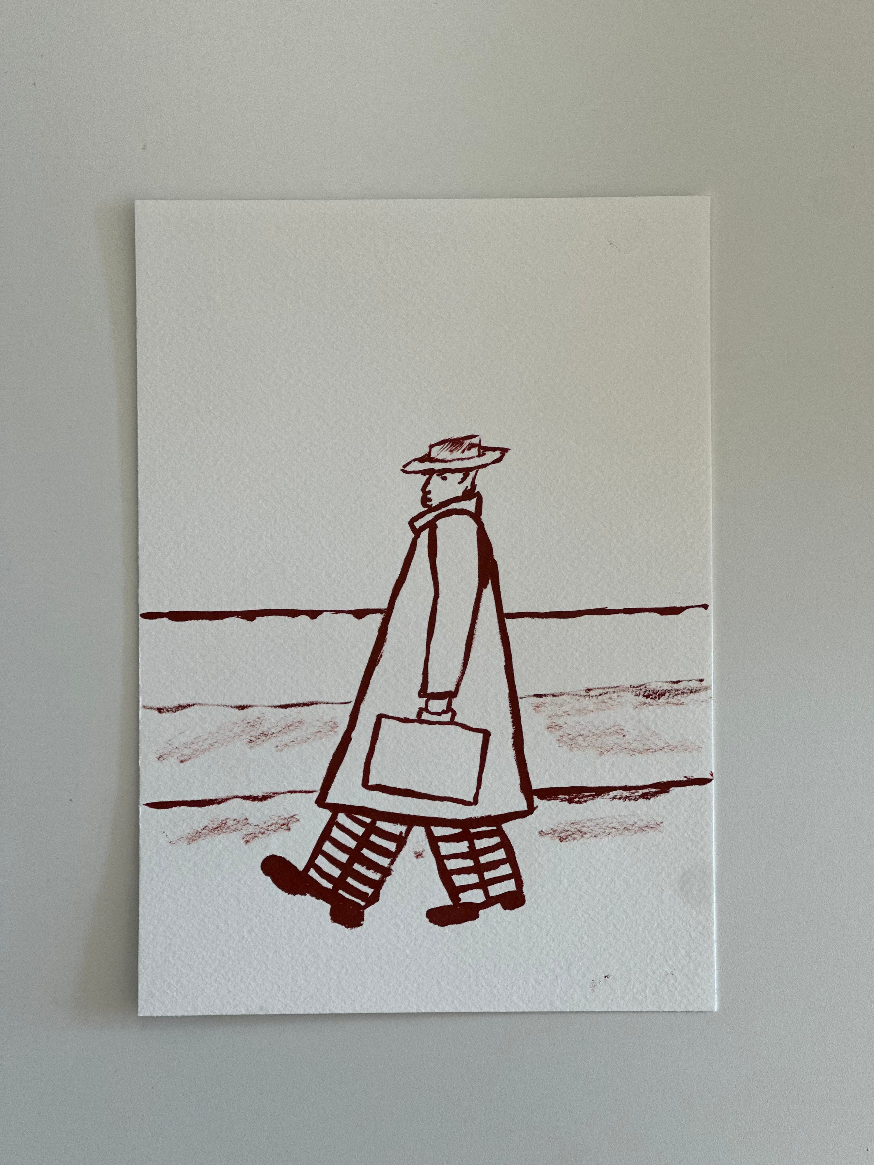 Les hommes d'Adam - Man in a coat. Original watercolor painting - A4